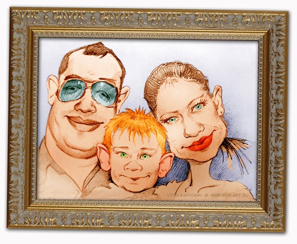 Familie, Familienfoto Karikatur